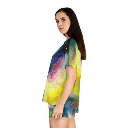 Galaxy Watercolor Women's Short Pajama Set — Colorful Nebula Sleepwear