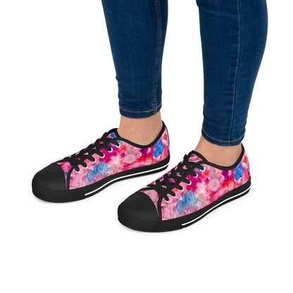 Women's Low Top Sneakers — Pink Watercolor Floral Canvas Shoes