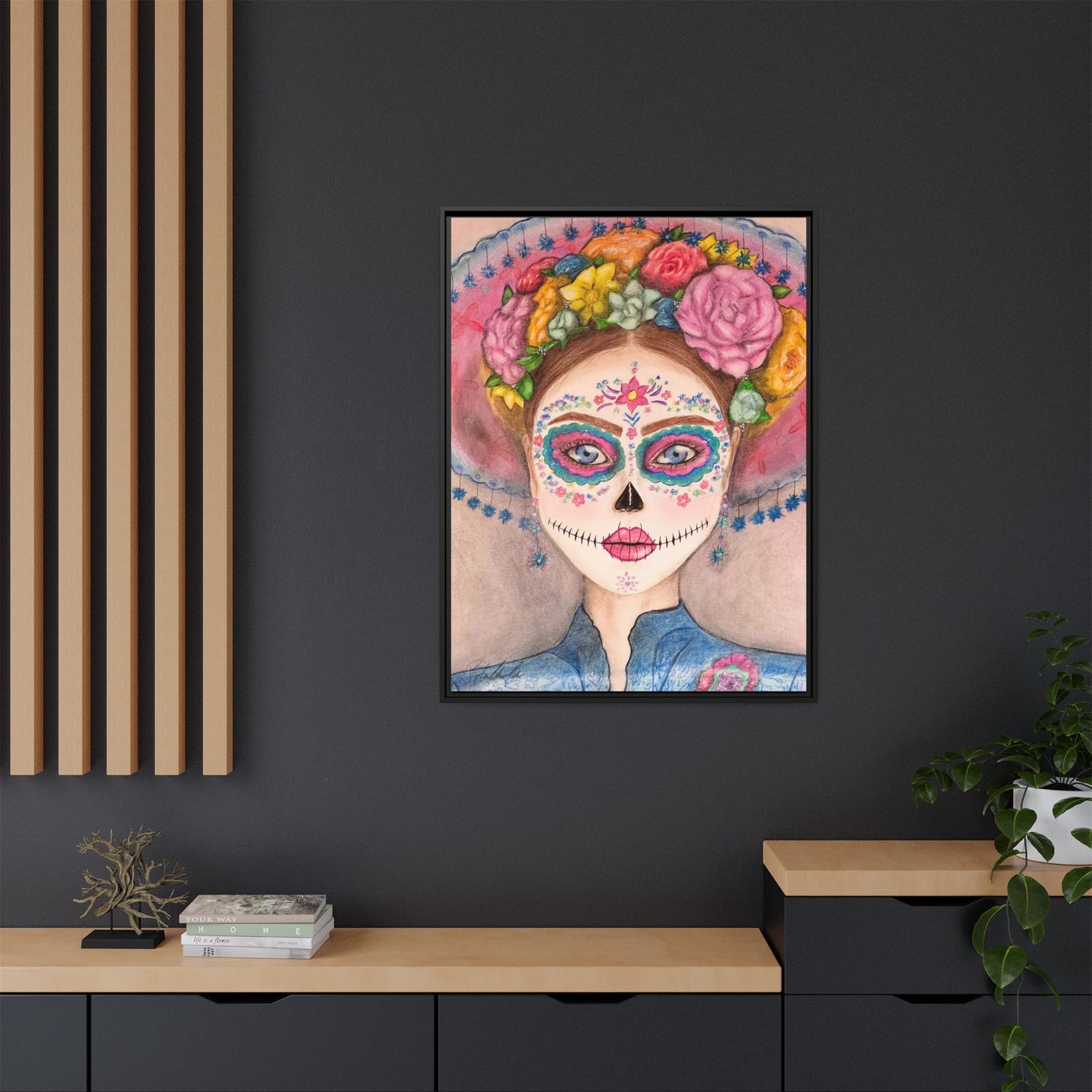Day of the Dead Skull Woman Framed Wall Art