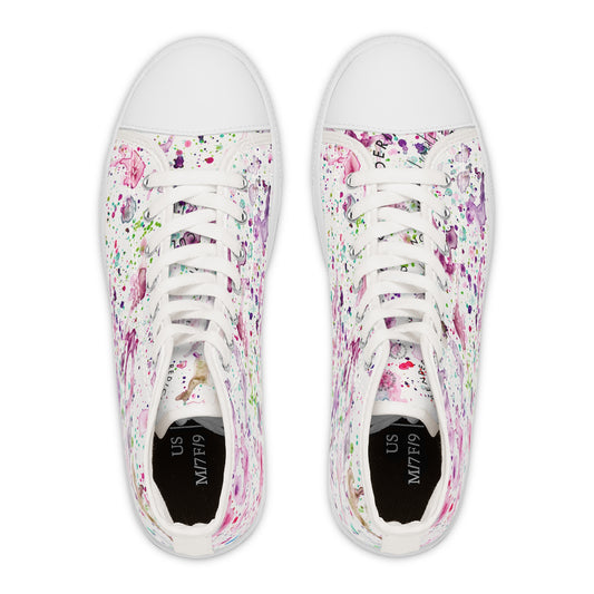 Women's High Top Sneakers — Pastel Watercolor Floral Splatter Pattern