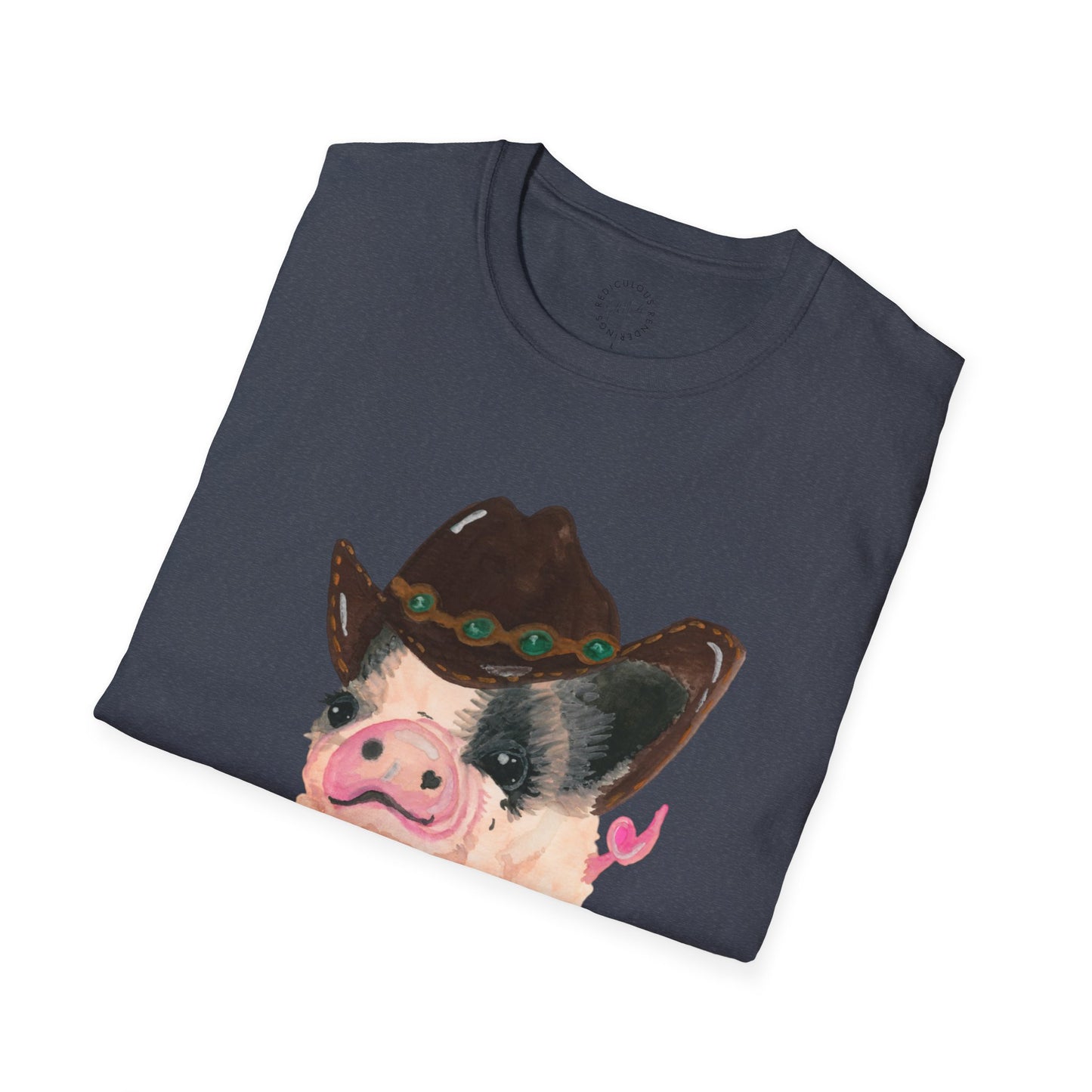 Cowboy Pig Unisex Softstyle Print T-Shirt