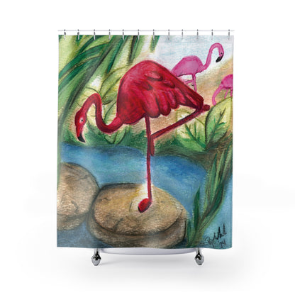 Red Flamingo Shower Curtain