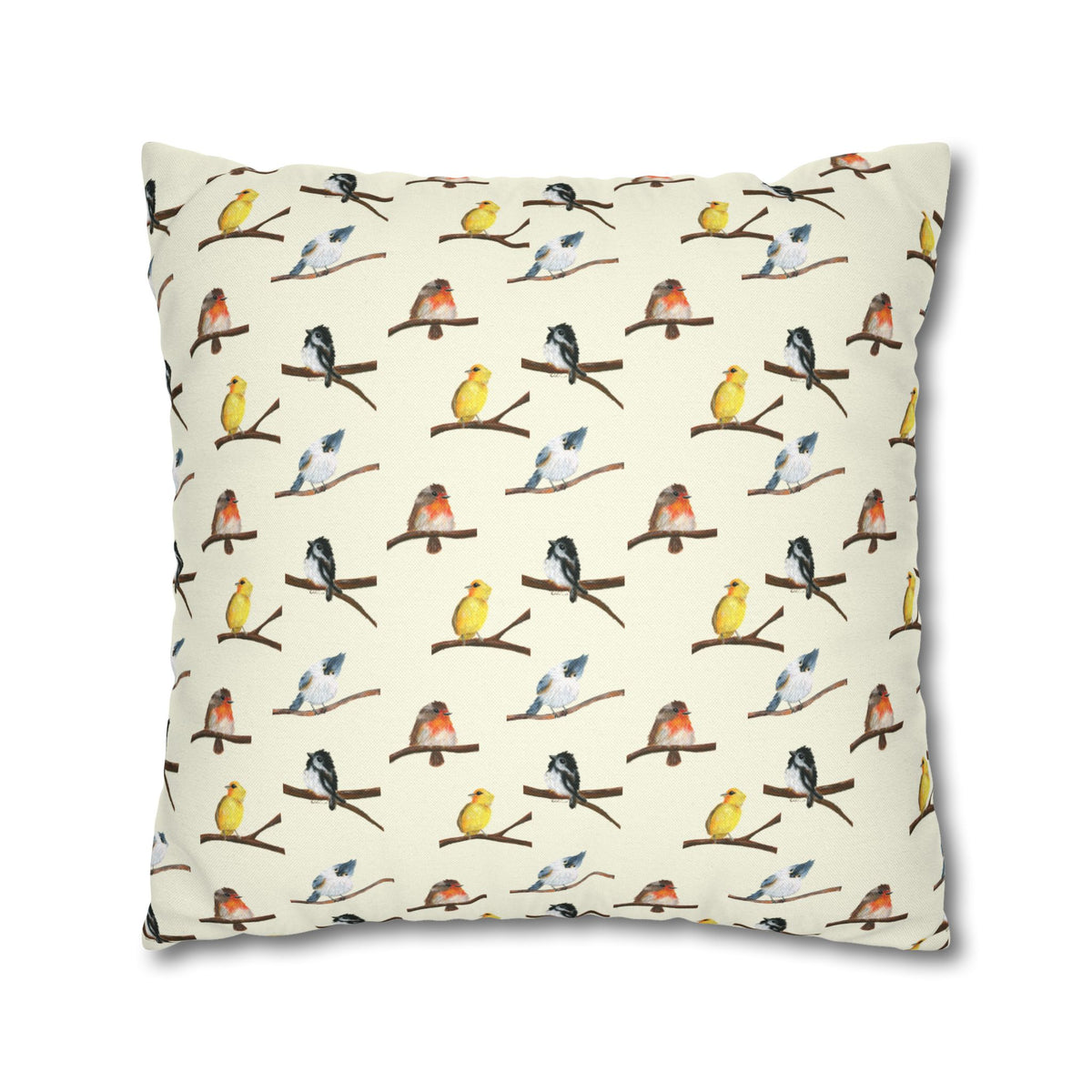Bird Pattern Pillowcase – Watercolor Songbirds Decorative Throw Pillow Cover