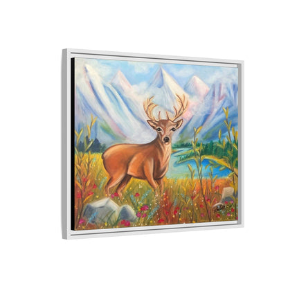 Framed Canvas Wall Art — Majestic Deer in Mountain Meadow