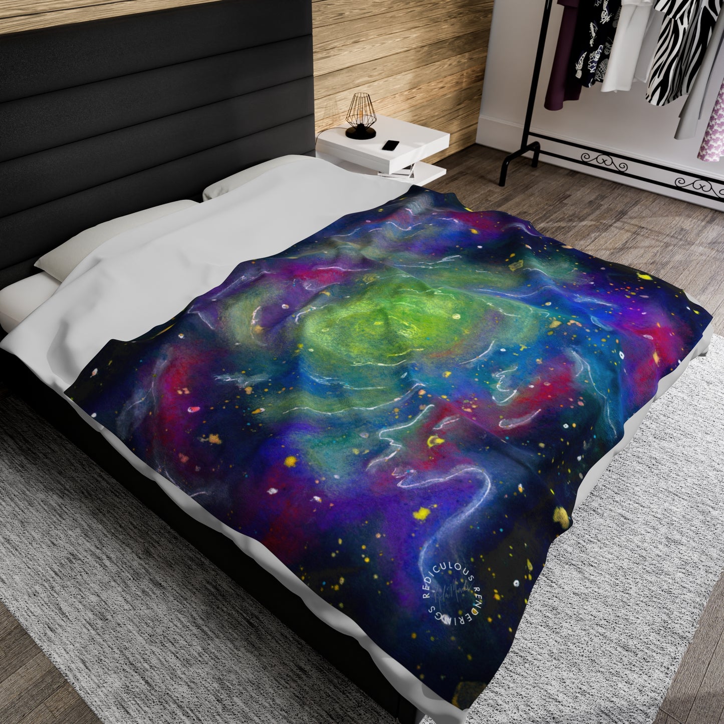 Rainbow Vortex Galaxy Velveteen Plush Blanket