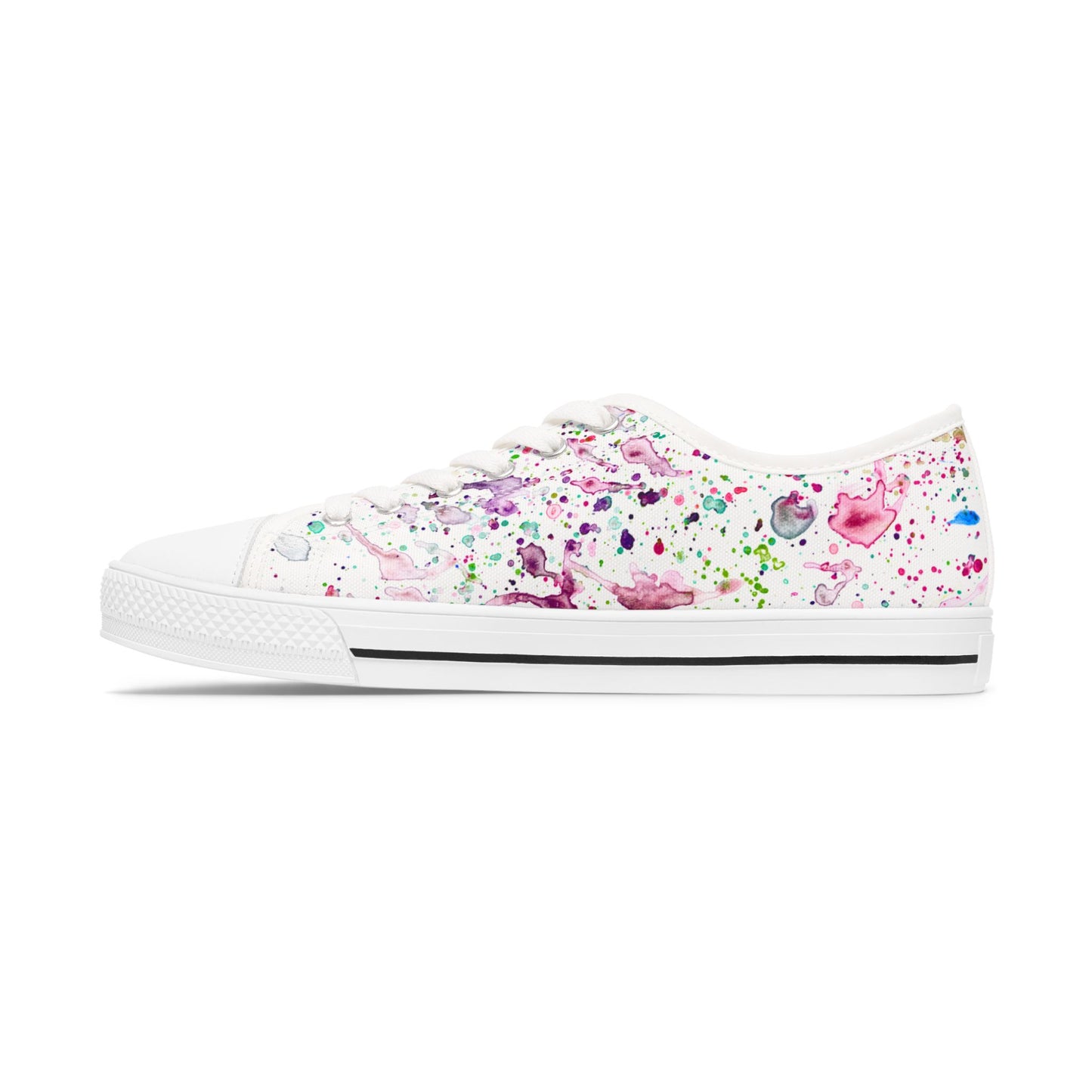 Low Top Sneakers — Pastel Watercolor Floral Print Women's Canvas Shoes