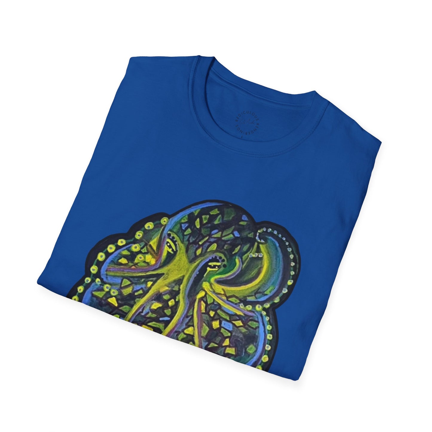 Green Geo octopus Unisex Softstyle Print T-Shirt