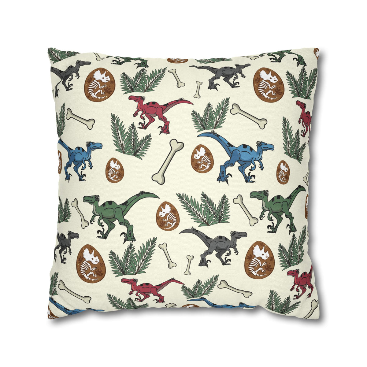 Dinosaur Fossil Pattern Pillowcase — Kids Paleontology Throw Pillow Cover
