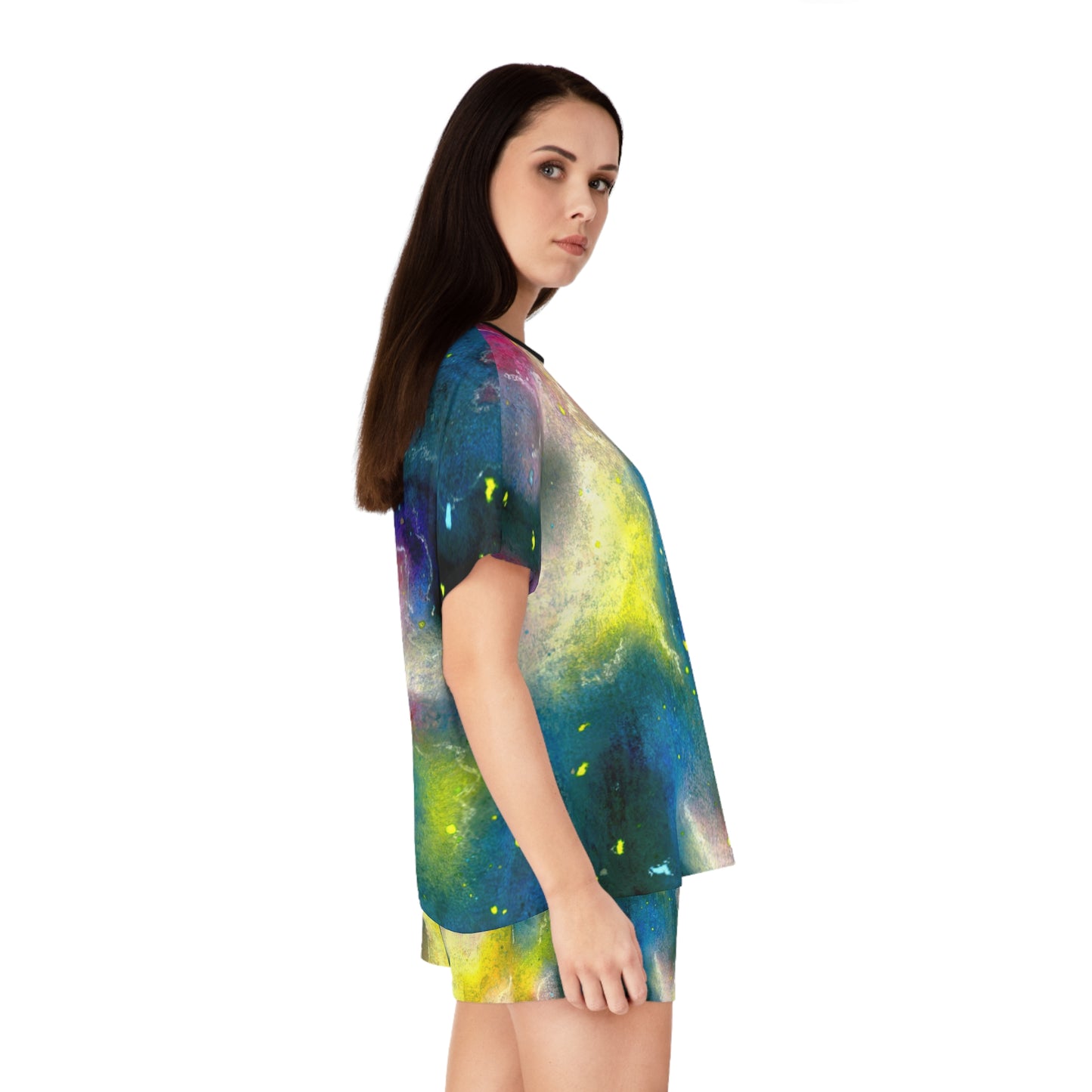 Galaxy Watercolor Women's Short Pajama Set — Colorful Nebula Sleepwear