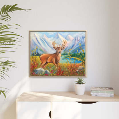 Framed Canvas Wall Art — Majestic Deer in Mountain Meadow