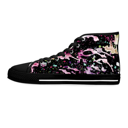 High-Top Sneakers — Pink & Black Paint Splatter Women's Canvas Shoes