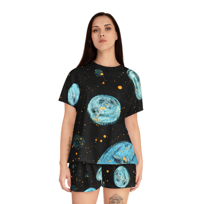 Celestial Blue Moon Women's Short Pajama Set — Spacey Planet Print Loungewear