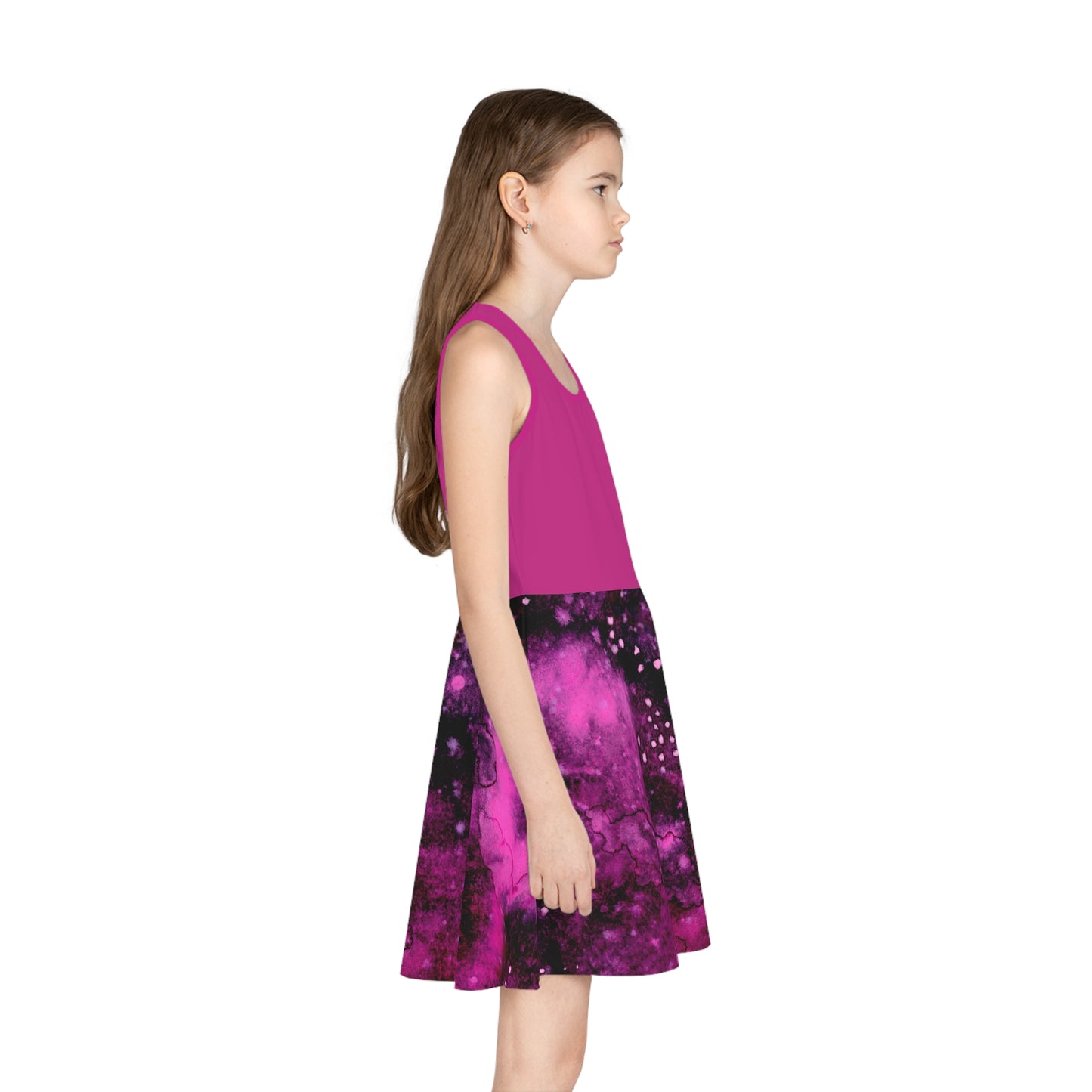 Pink Top Galaxy Girls' Sleeveless Sundress (AOP)