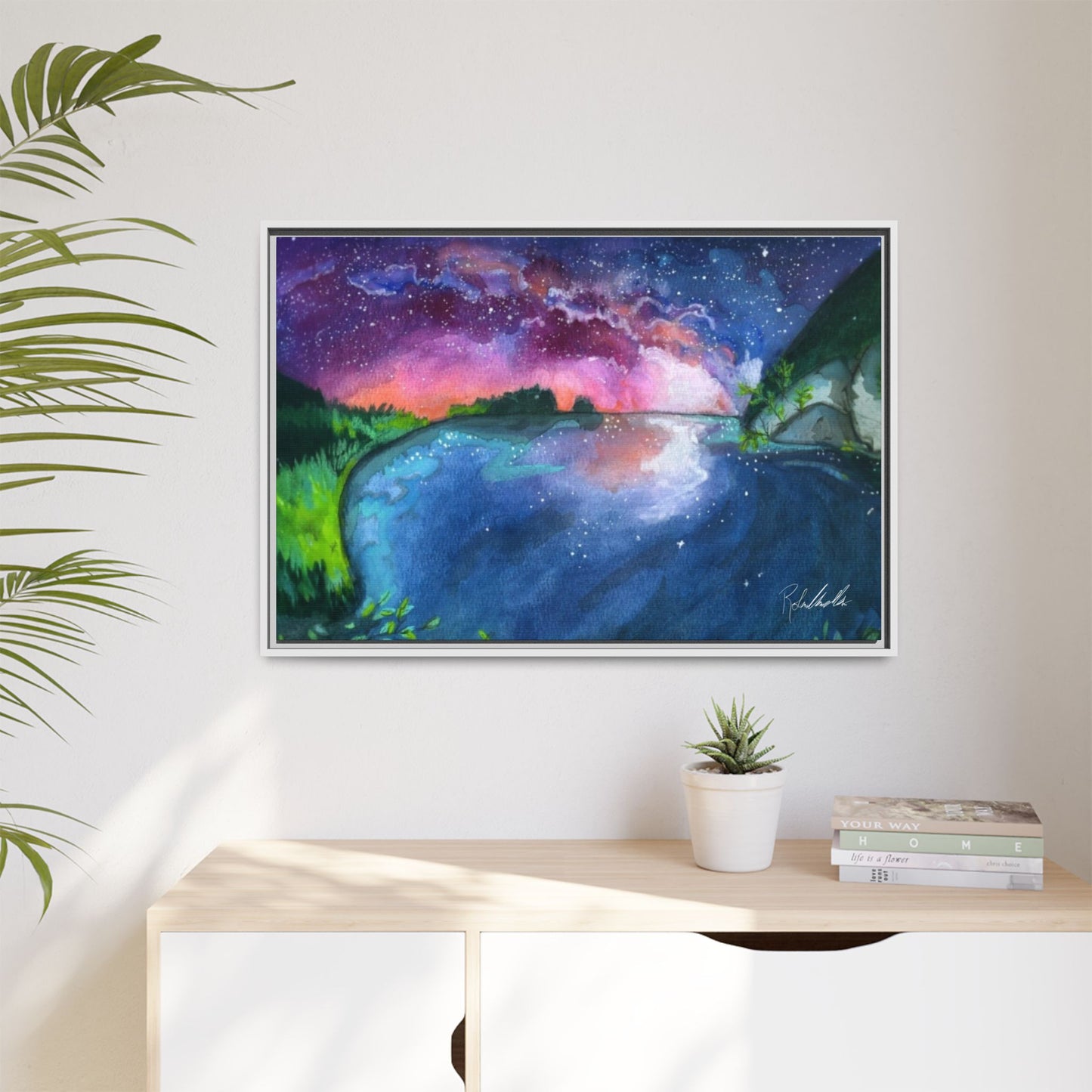 Watercolor Sunset Lake Framed Wall Art