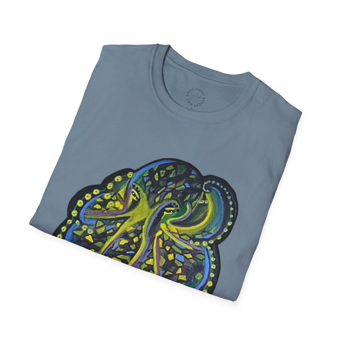 Green Geo octopus Unisex Softstyle Print T-Shirt