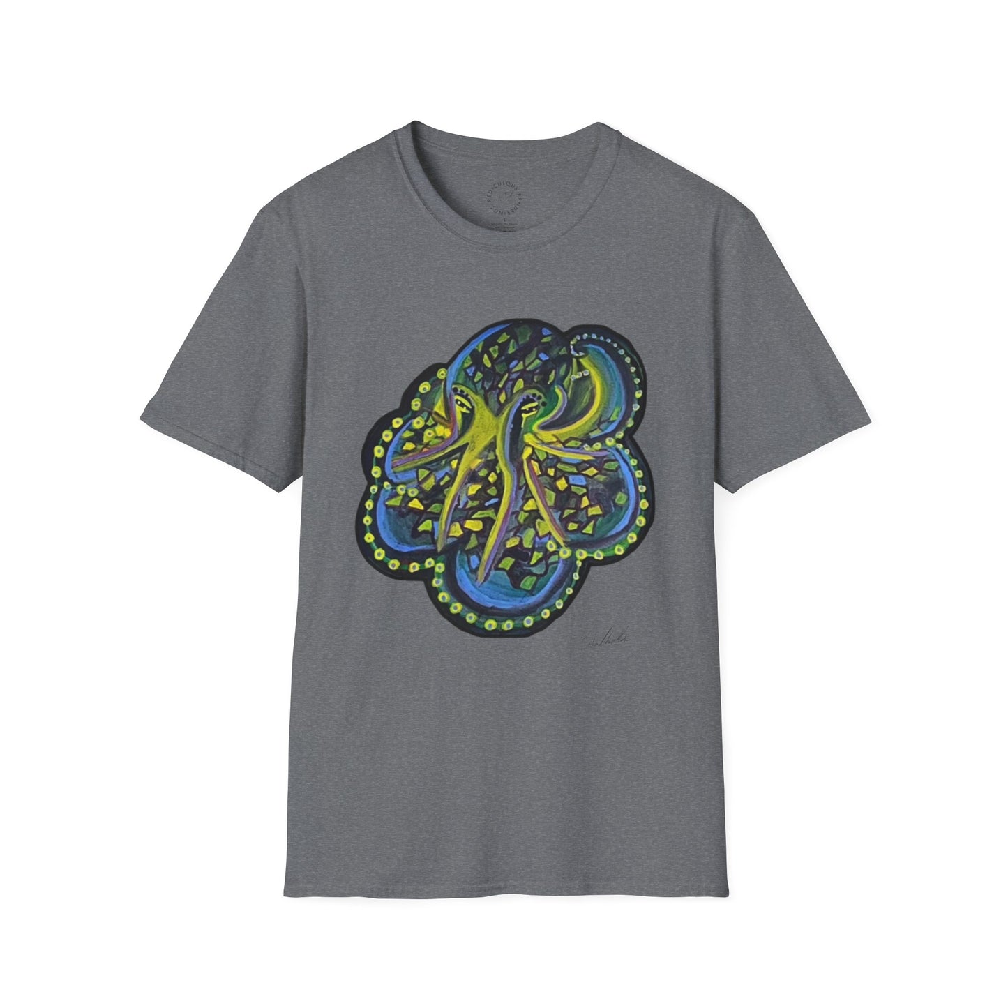 Green Geo octopus Unisex Softstyle Print T-Shirt