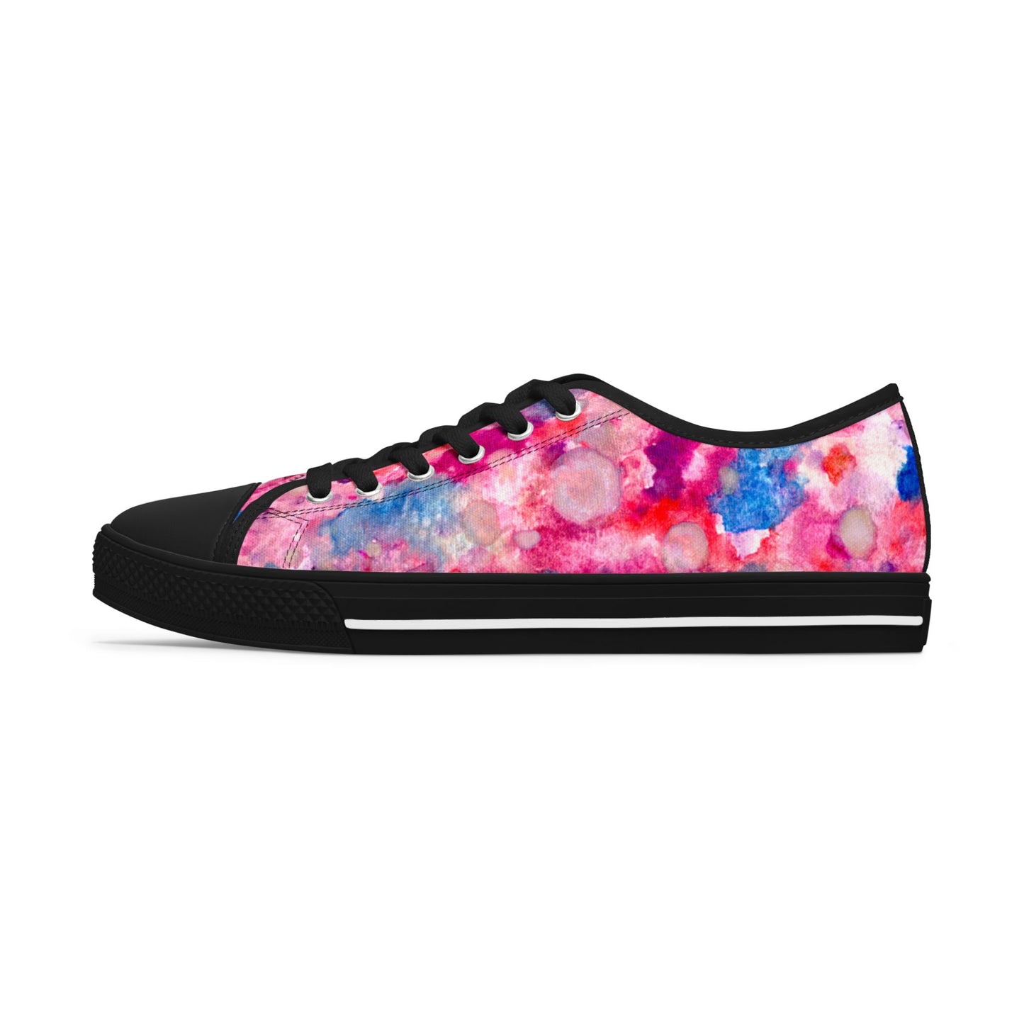 Women's Low Top Sneakers — Pink Watercolor Floral Canvas Shoes
