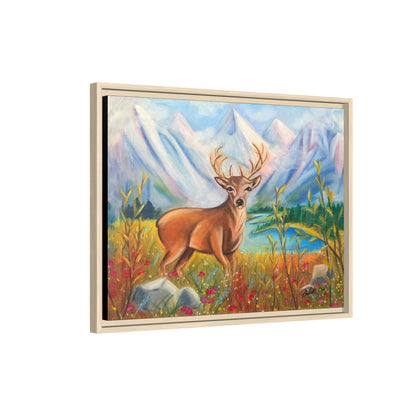 Framed Canvas Wall Art — Majestic Deer in Mountain Meadow
