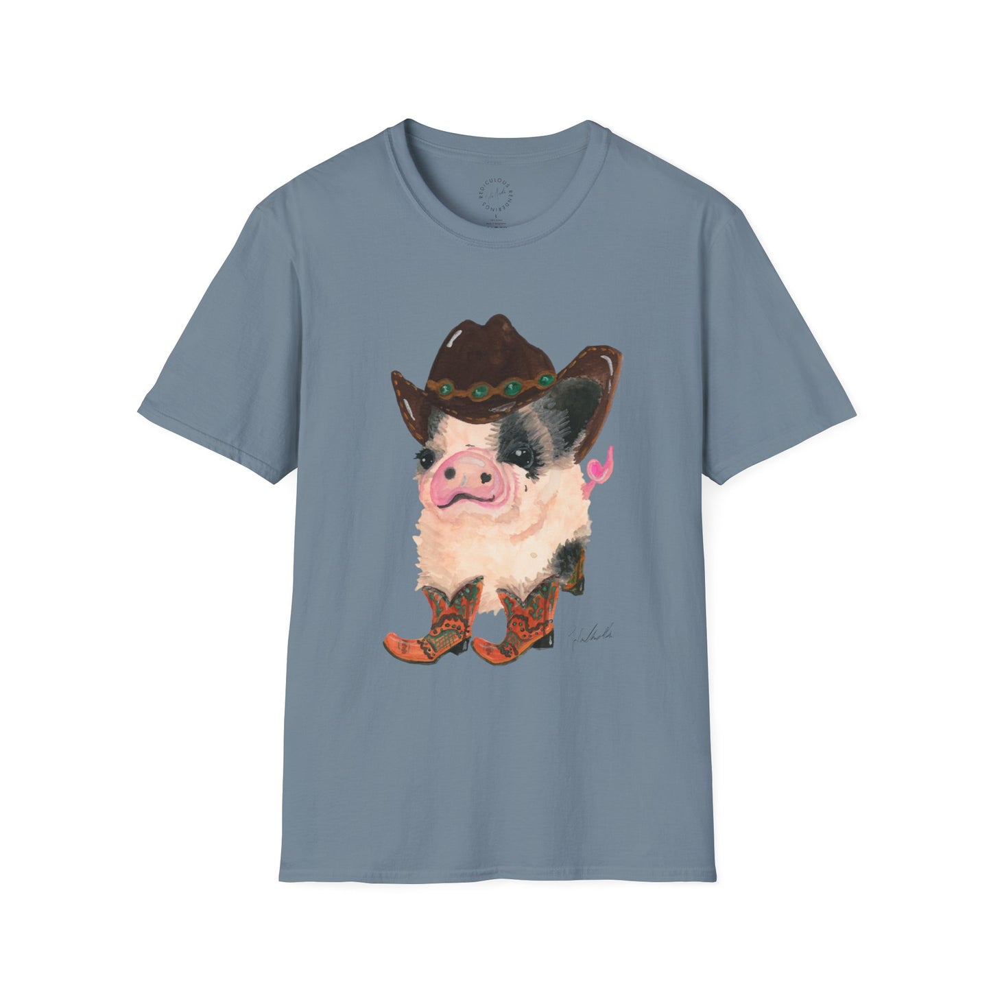 Cowboy Pig Unisex Softstyle Print T-Shirt