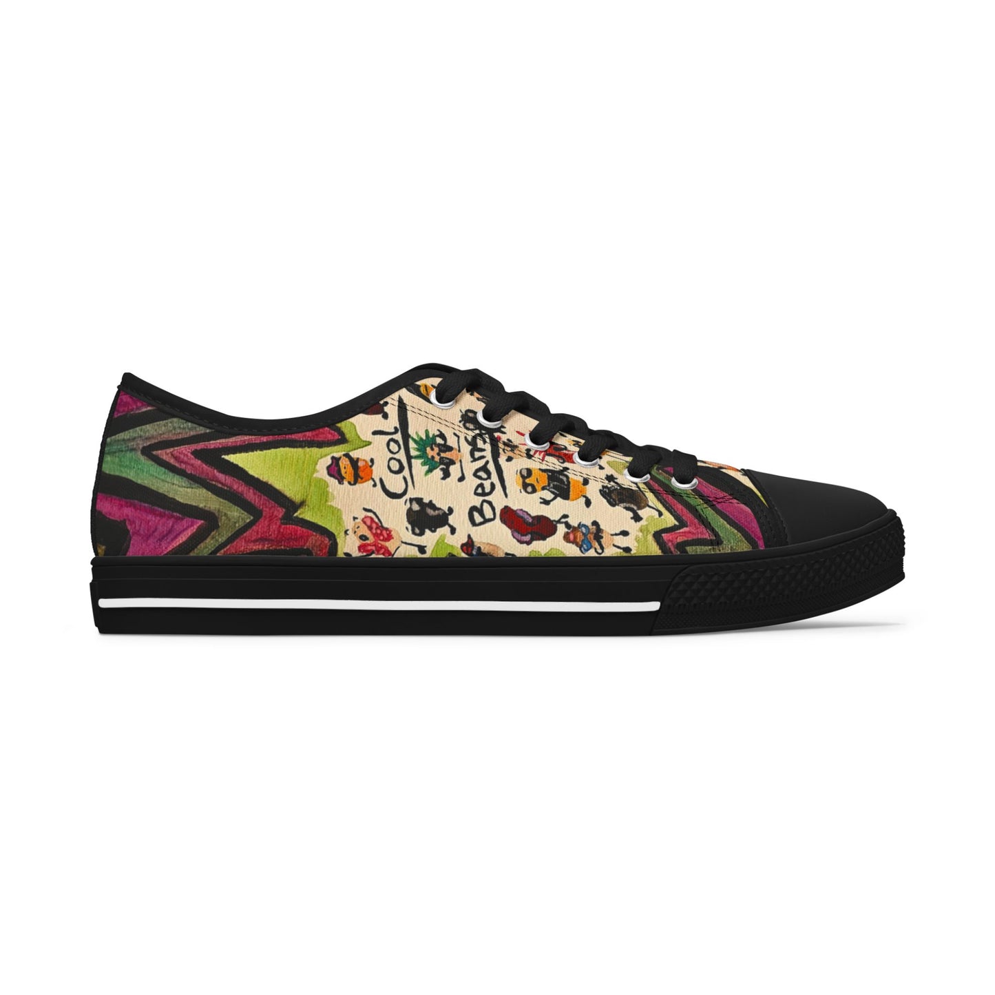 Low Top Sneakers — Colorful Boho Cool Beans Pattern Women's Canvas Shoes