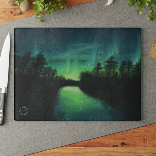 Aurora Night Glass Cutting Board – Northern Lights Kitchen Decor