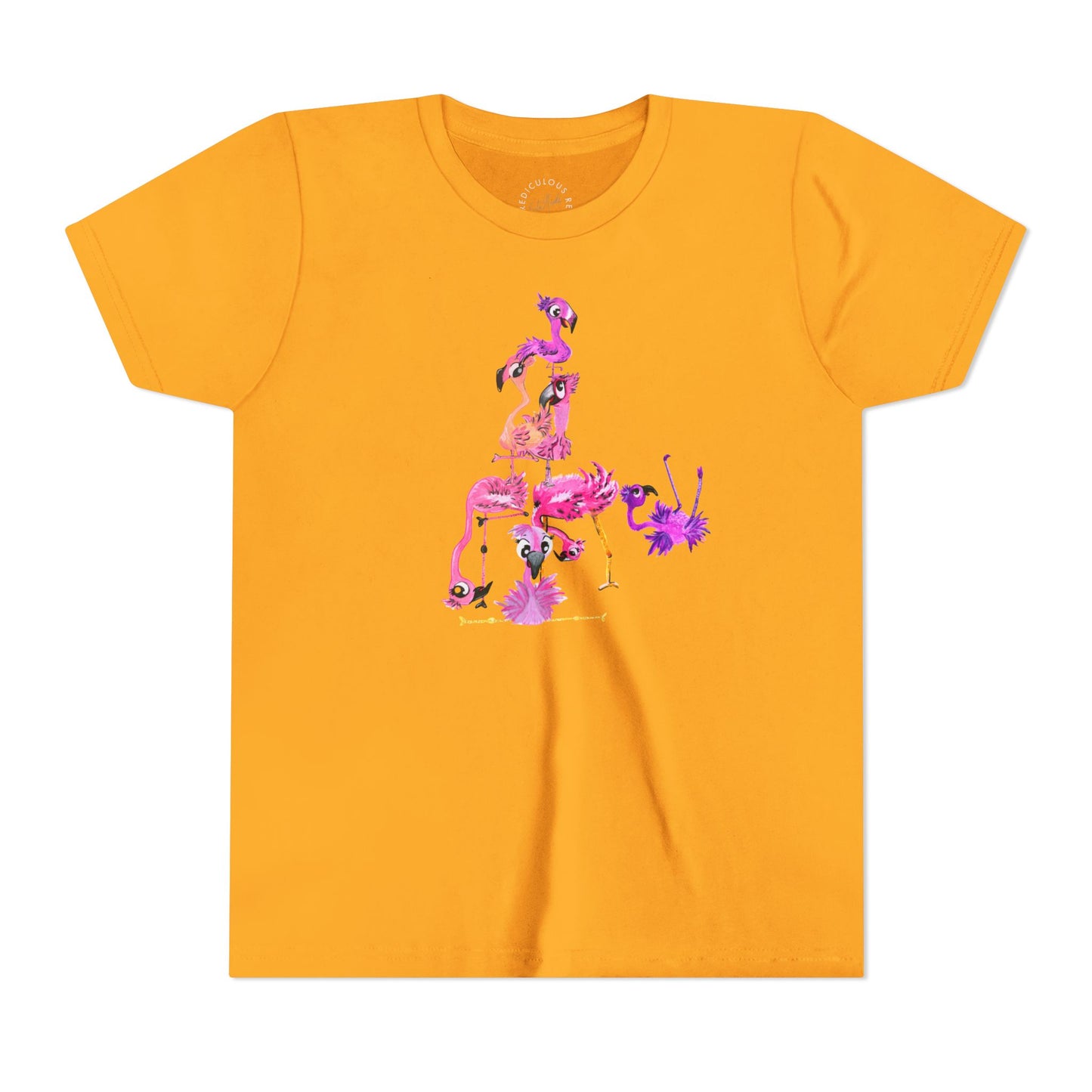 Youth Tee — Watercolor Pink Flamingo Stack Kids T-Shirt