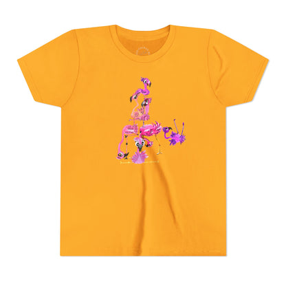 Youth Tee — Watercolor Pink Flamingo Stack Kids T-Shirt