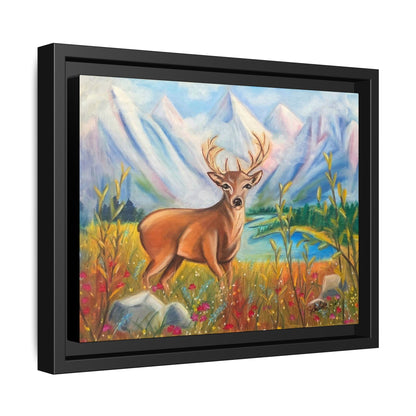 Framed Canvas Wall Art — Majestic Deer in Mountain Meadow
