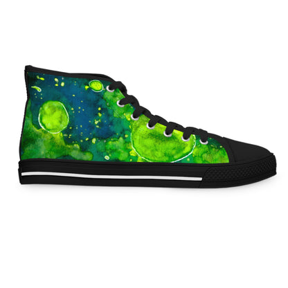High Top Sneakers — Green Watercolor Cosmic Swirl Print