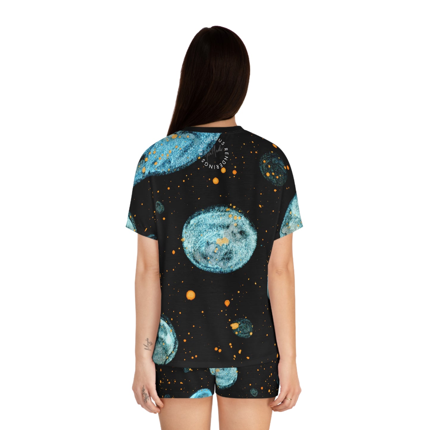 Little Blue Planets Galaxy Women's Short Pajama Set (AOP)