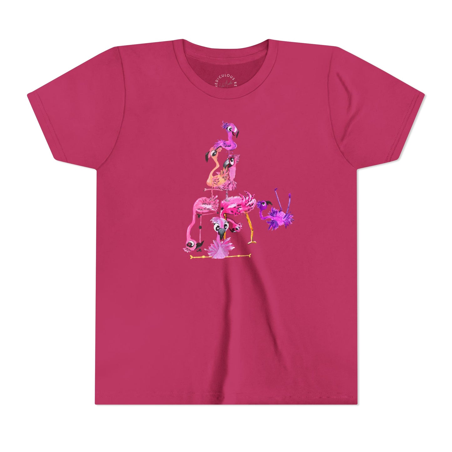 Youth Tee — Watercolor Pink Flamingo Stack Kids T-Shirt