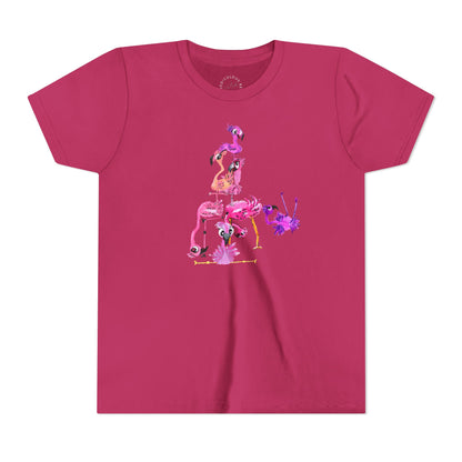 Youth Tee — Watercolor Pink Flamingo Stack Kids T-Shirt