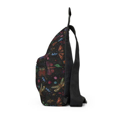 Dark Bug amd Butterfly Garden Sling Bag - Floral Nature Crossbody Bag