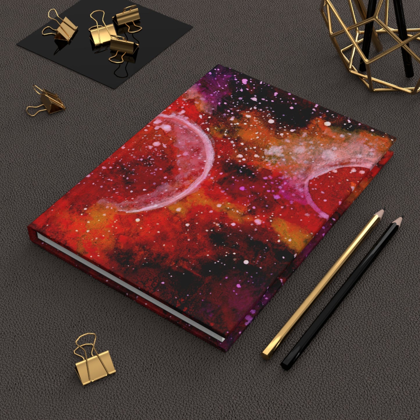 Orange Moons Galaxy Hardcover Journal Matte 150 Pages, Printed Cover