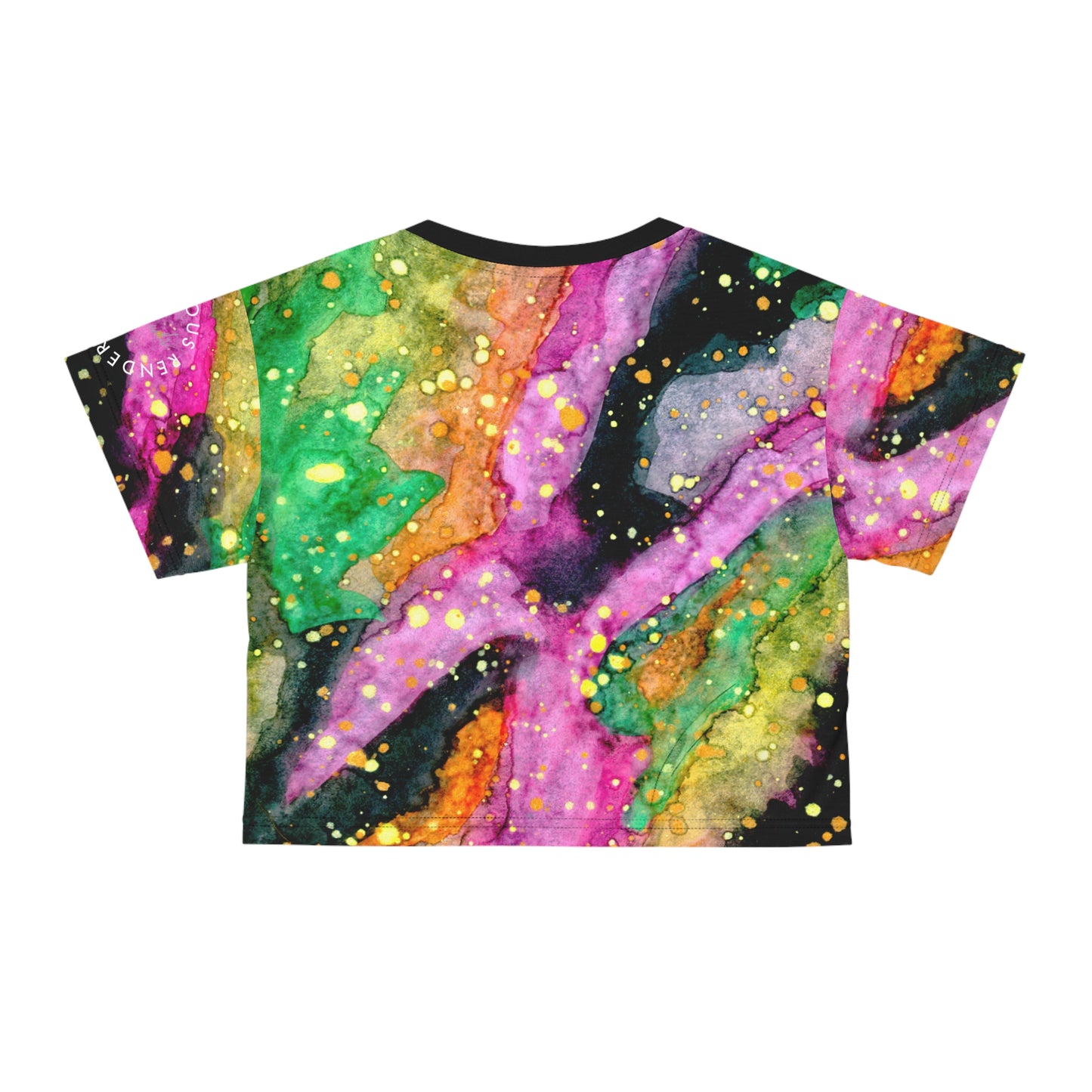 Abstract Galaxy Crop Tee — Colorful Watercolor Marble AOP
