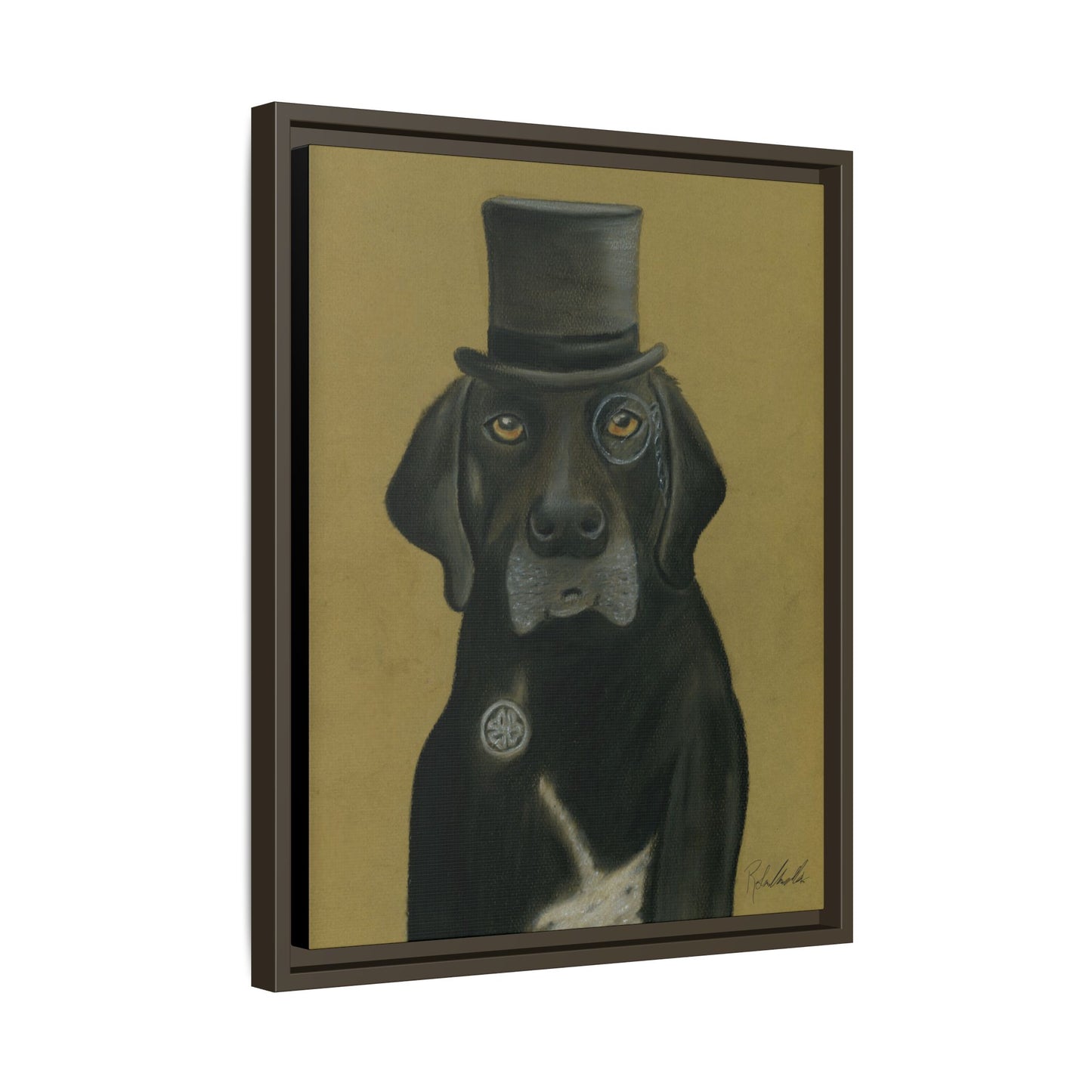 Black Lab Dog in Top Hat Framed Wall Art