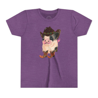Cowboy Pig Kids Tee — Cute Western Pig in Cowboy Hat & Boots Youth T-Shirt