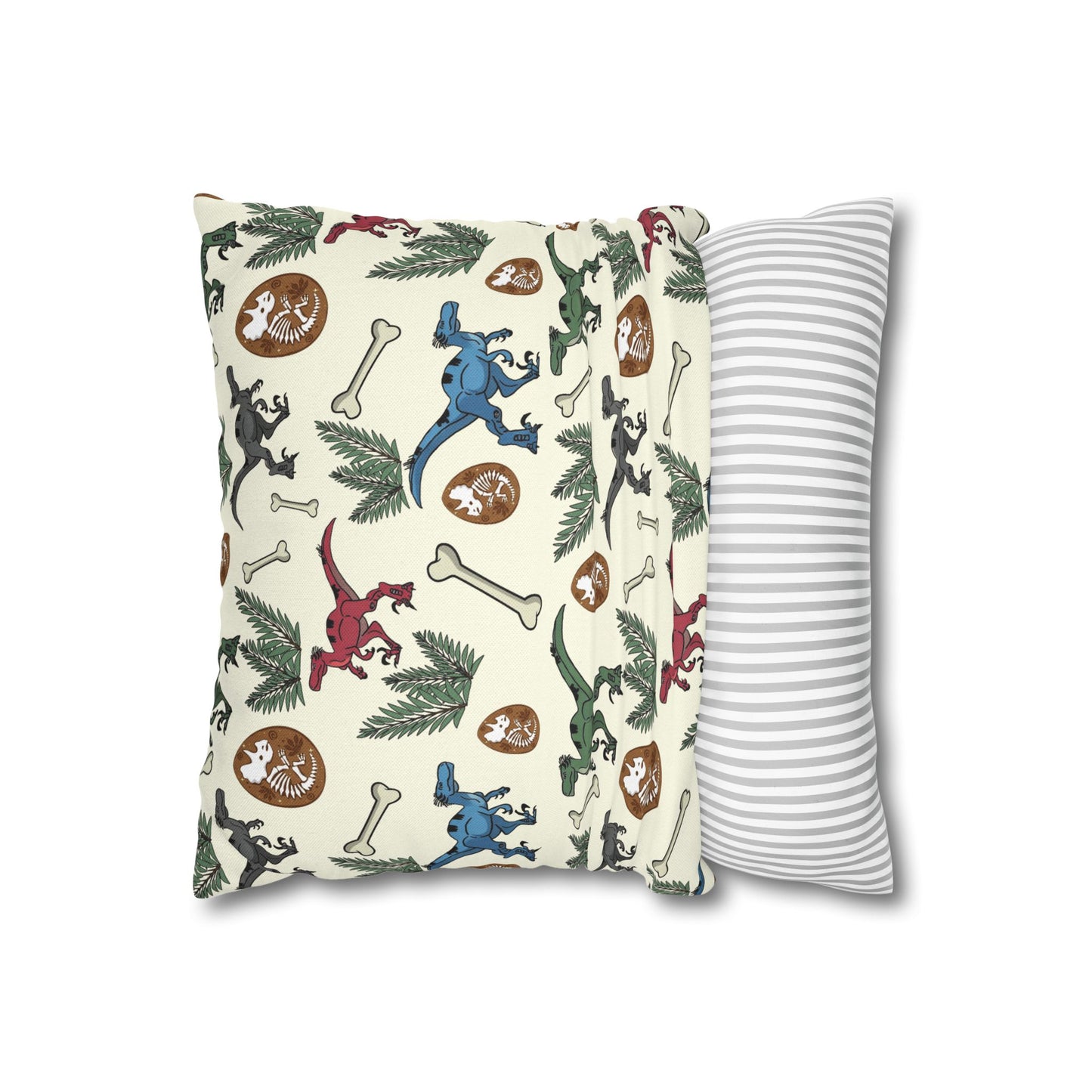 Dinosaur Fossil Pattern Pillowcase — Kids Paleontology Throw Pillow Cover