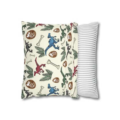 Dinosaur Fossil Pattern Pillowcase — Kids Paleontology Throw Pillow Cover