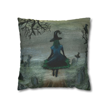 Witch Silhouette Spun Polyester Pillow - Haunted Graveyard Halloween Decor
