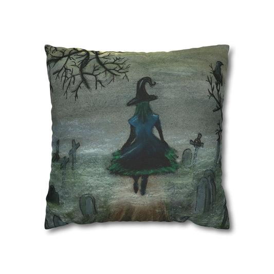 Witch Silhouette Spun Polyester Pillow - Haunted Graveyard Halloween Decor