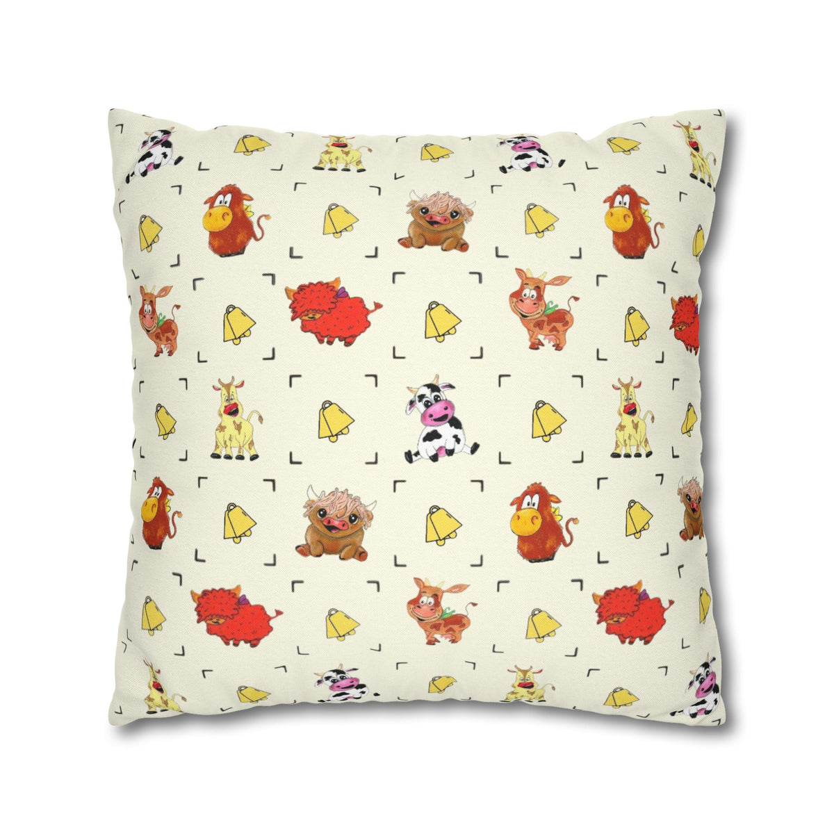 Cute Farm Animal Pattern Square Pillowcase – Whimsical Chick, Pig & Cow Throw Pillow Cover