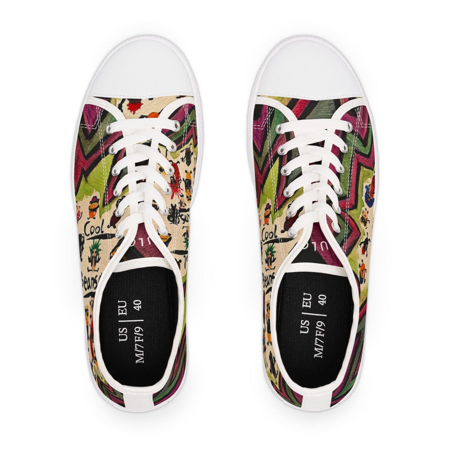 Low Top Sneakers — Colorful Boho Cool Beans Pattern Women's Canvas Shoes