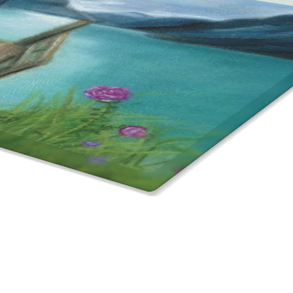 Glass Cutting Board — Serene Lake Dock Scenic Kitchen Glass Chopping Board