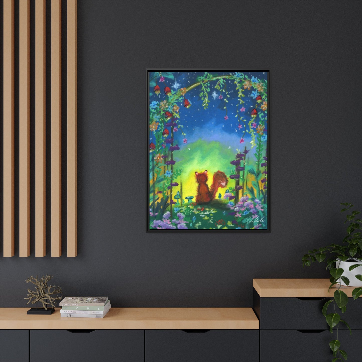 Fox Under Flowers Framed Wall Art