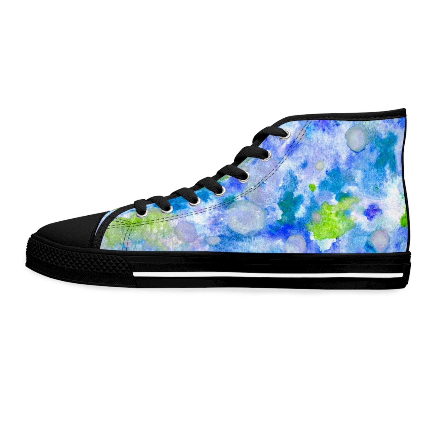 Women's High Top Sneakers — Blue Green Watercolor Floral Pattern