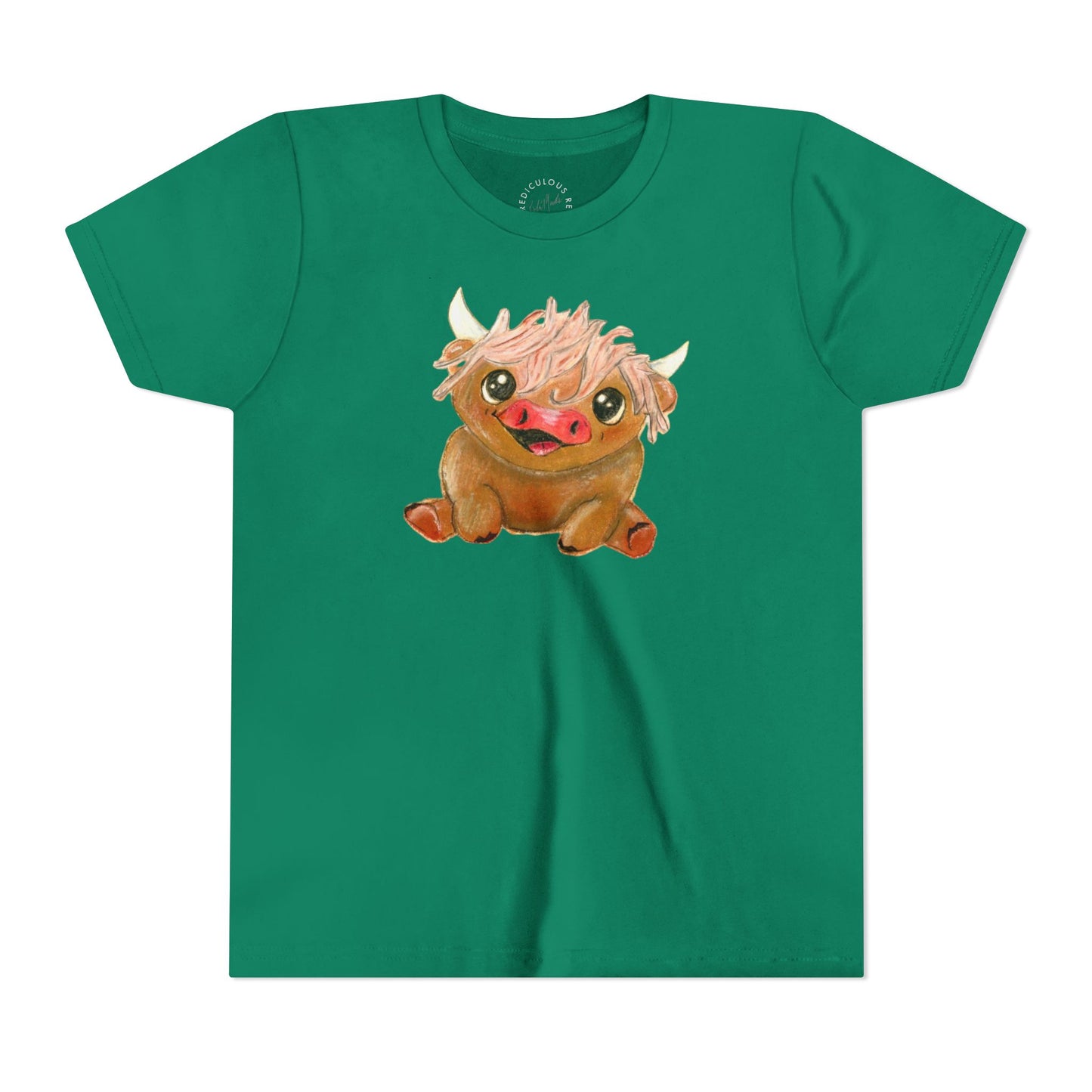 Cute Highland Cow Kids T‑Shirt — Adorable Baby Cow Graphic Youth Tee