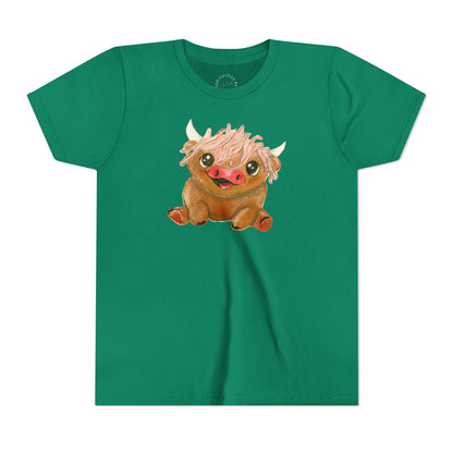Cute Highland Cow Kids T‑Shirt — Adorable Baby Cow Graphic Youth Tee