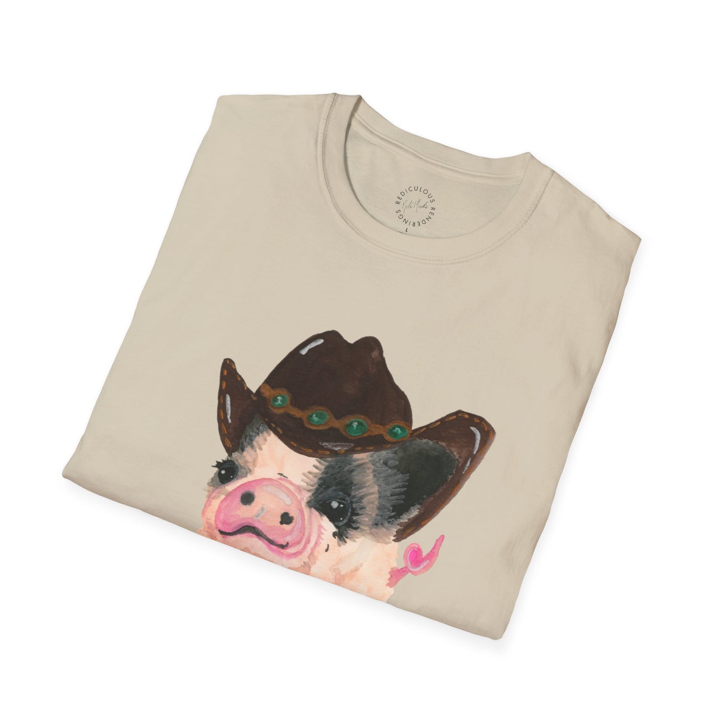 Cowboy Pig Unisex Softstyle Print T-Shirt
