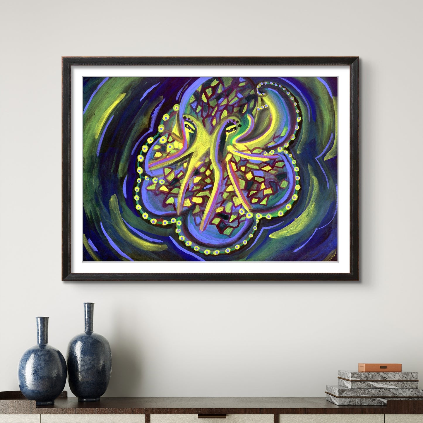 Geometric Neon Green Octopus 8x10 Museum Grade Fine Art Print